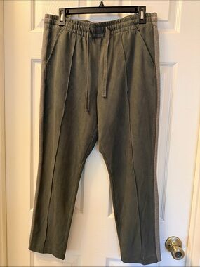 Level 99 Olive Green Faux Suede Pintuck Jogger Pants with Side Stripe